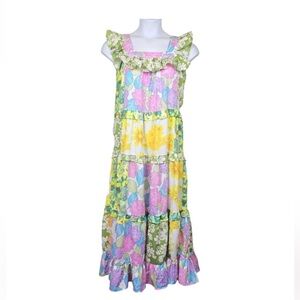 Dalia MacPhee Womens Multicolor Floral Pastoral Patchwork Midi Dress Size M